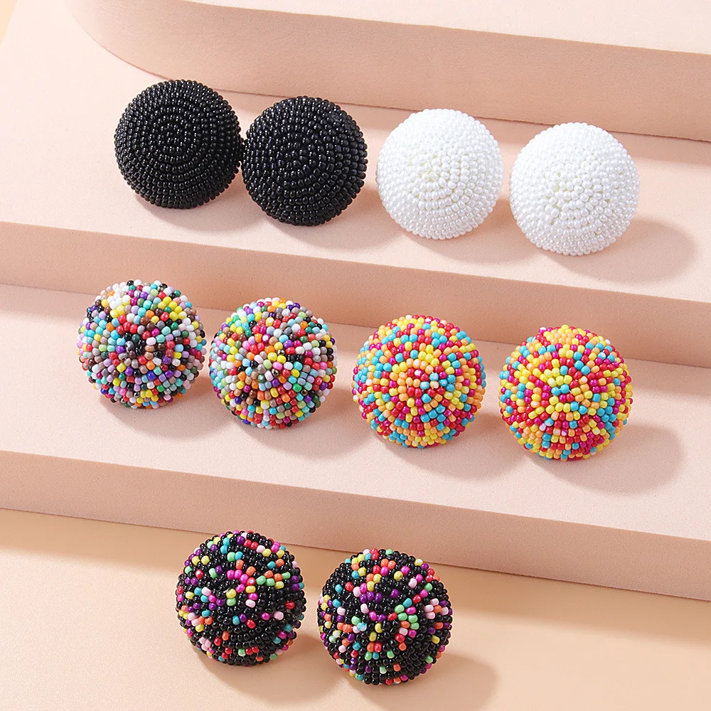 

Bohemian Colorful Half Ball Rice Beads Stud Earrings for Women Retro Exaggerated Personality Earring Fashion Party Jewelry Gift