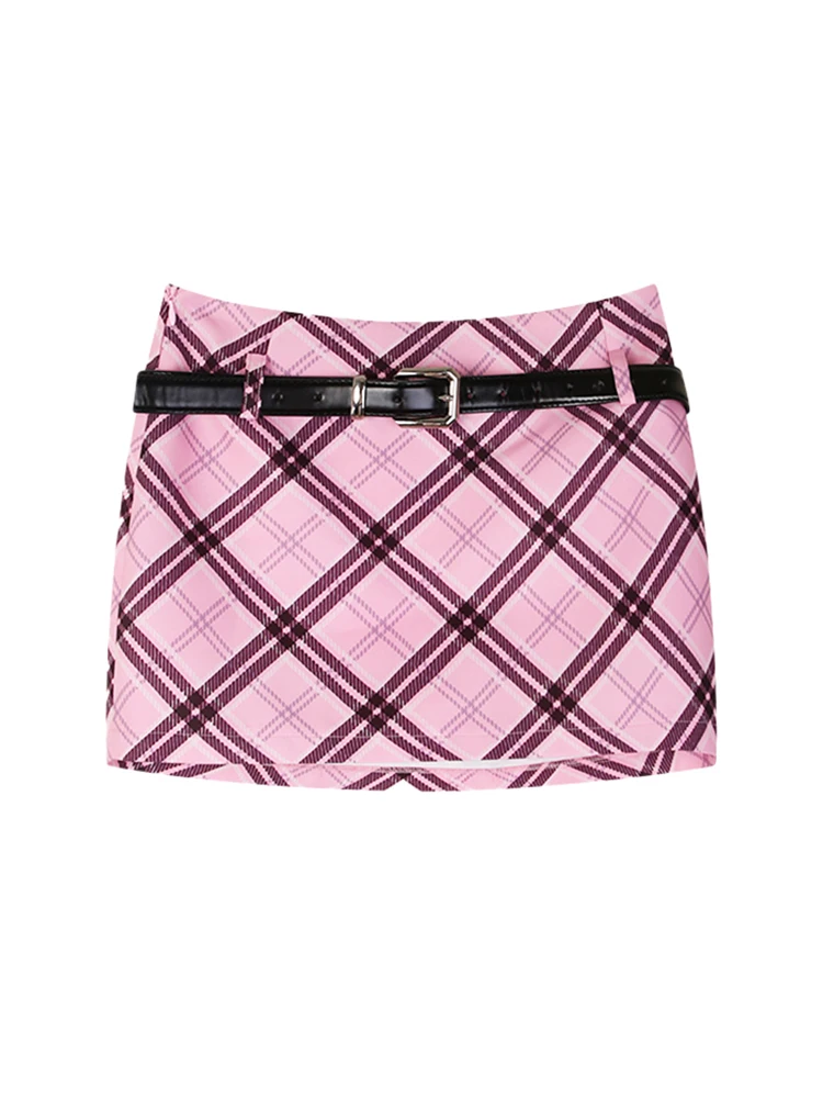 Женская винтажная клетчатая мини-юбка в Корейском стиле милая юбка с поясом 1950-х