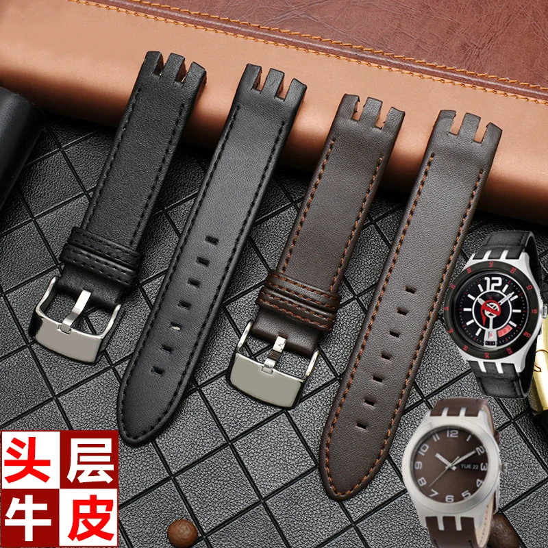 Фото Кожаный ремешок для часов Swatch YTS401/402/409/713/YTB400, браслет с изогнутым интерфейсом, мужские аксессуары для часов 20 мм №4