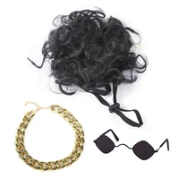 funny pet costume accessories pet sunglasses and wig hat with faux gold chain collar for cat puppy dog birthday cosplay party