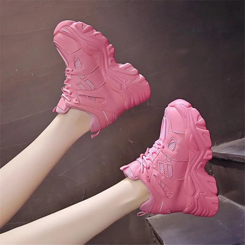 

Женские кроссовки на толстой платформе, повседневные весенние кроссовки на танкетке, увеличивающие рост, дышащие, 2022