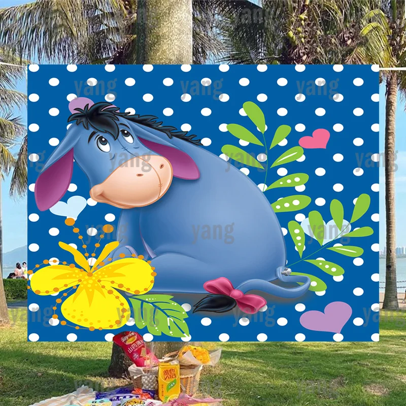 Lovely Dots Leaves Blue Photo Custom Boy Baby Shower Background Disney Birthday Backdrop Party Winnie Bear Tigger Piglet Banner