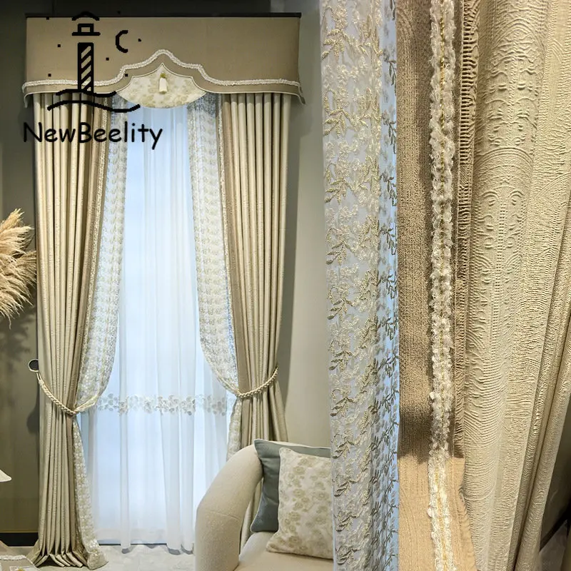 

Bedroom Blackout Curtains for Living Dining Room Bedroom New Light Luxury Milk Tea French Girl Style Floating Window Balcony