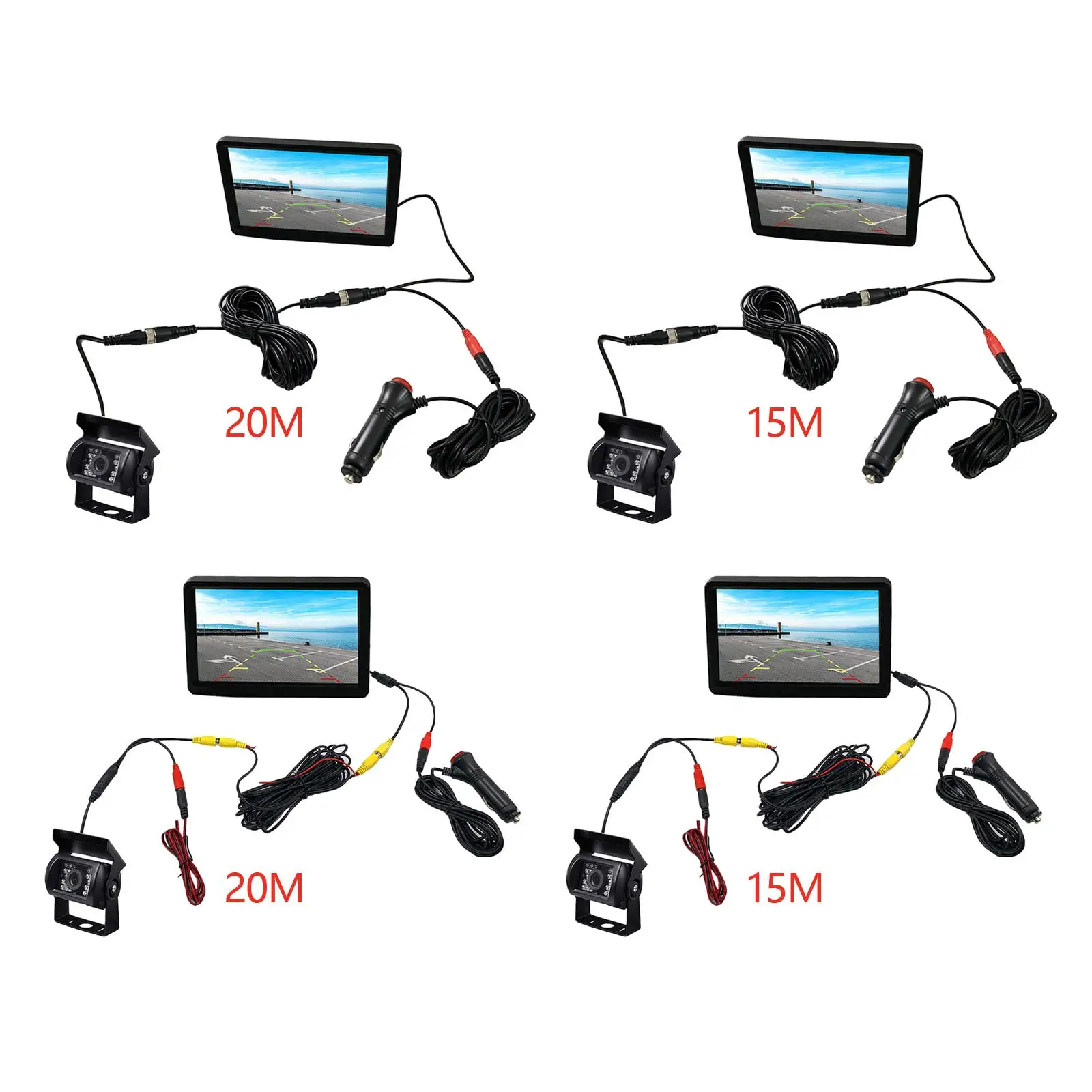 

7" Backup Monitor 12 - 24V LCD Screen Wide Angle IR LED 1024x600 Parking Park Assist 18 LED Camera Reverse Camera RV SUV Truck