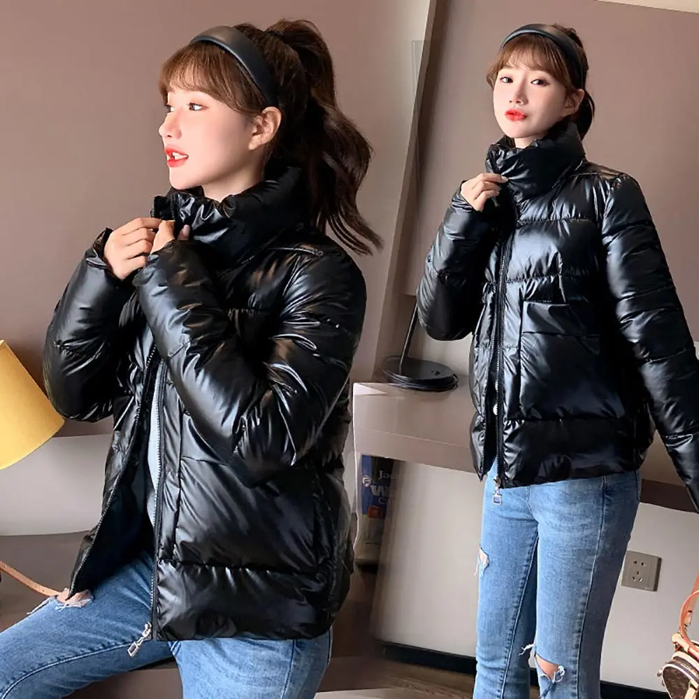 Women Winter Glossy Jacket Parkas 2023 New Fashion Youth Slim Stand Collar Casual Street Warm Autumn Coat Female  Puffer Coat