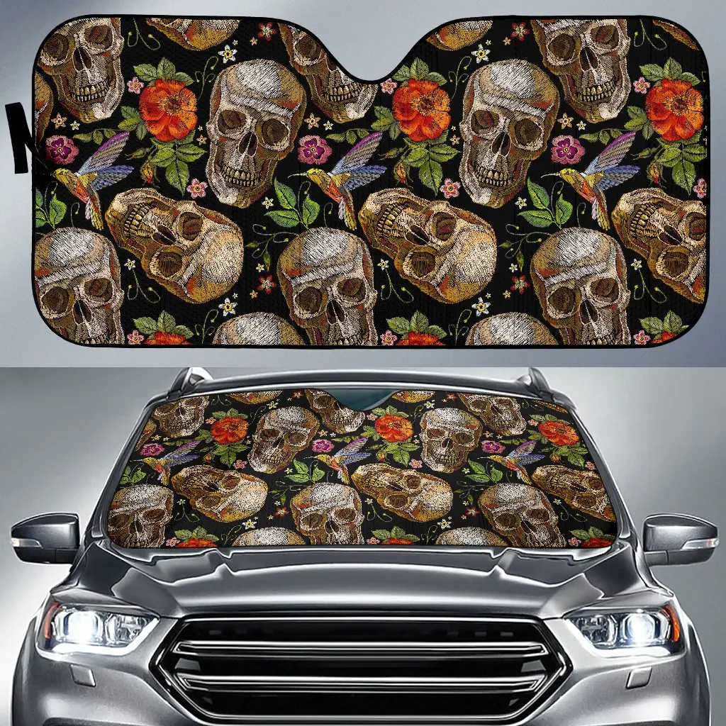 

Vintage Skull Pattern Print Car Sun Shade