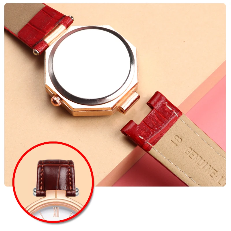 20mm x 12mm 18mm x 10mm Genuine Leather Watchband  for Pasha Men Women Watch Band Butterfly Clasp Wrist Strap