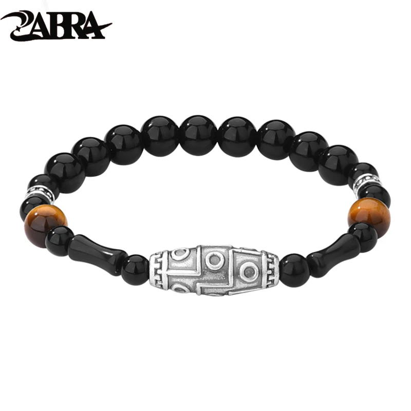 Браслет из чистого серебра ZABRA 999 пробы с обсидиановыми бусинами для мужчин и