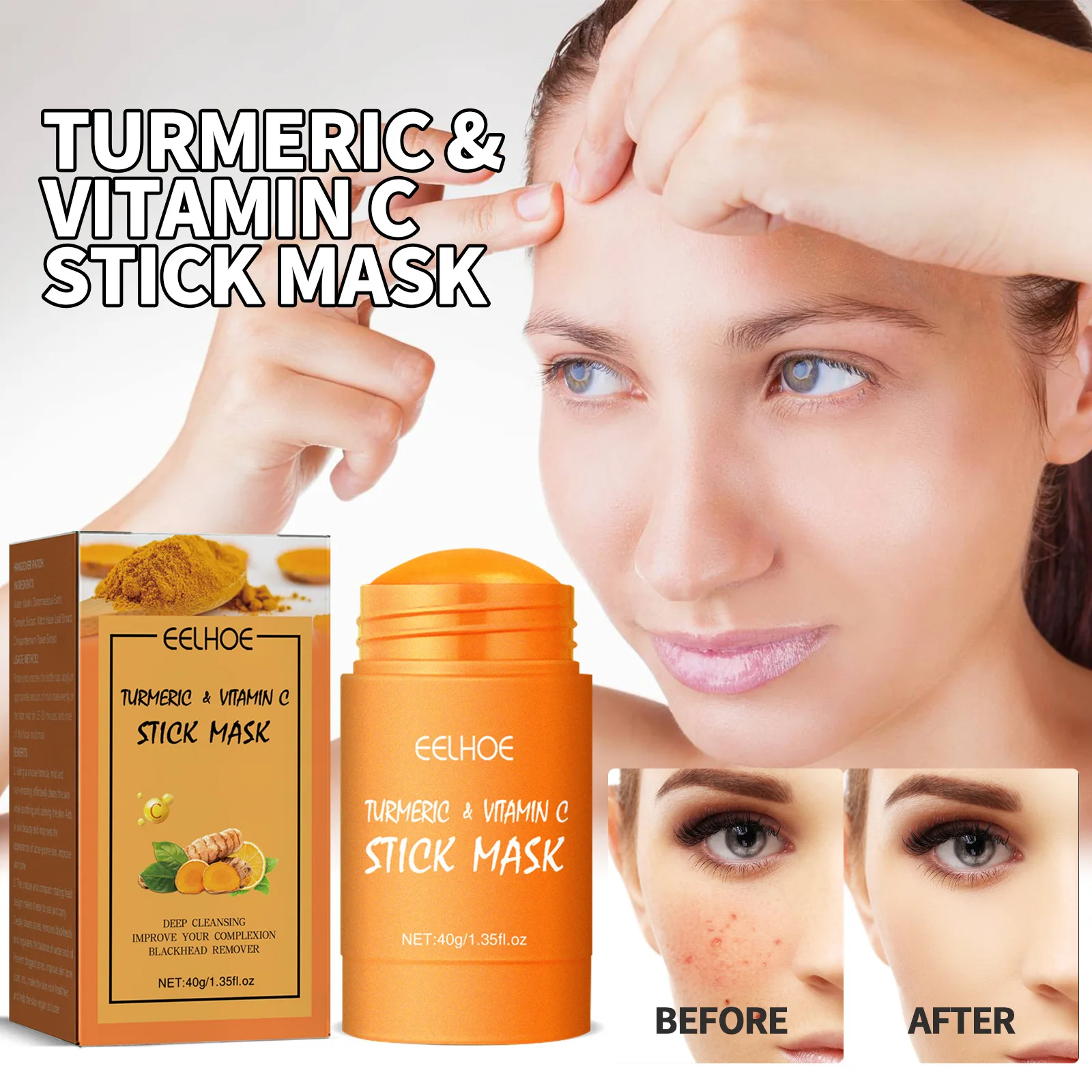 

Turmeric Mud Mask Stick Soothing Repair Deeply Cleansing Pores Remove Blackheads Balance Water Oil Improves Acne Scars Skin Care