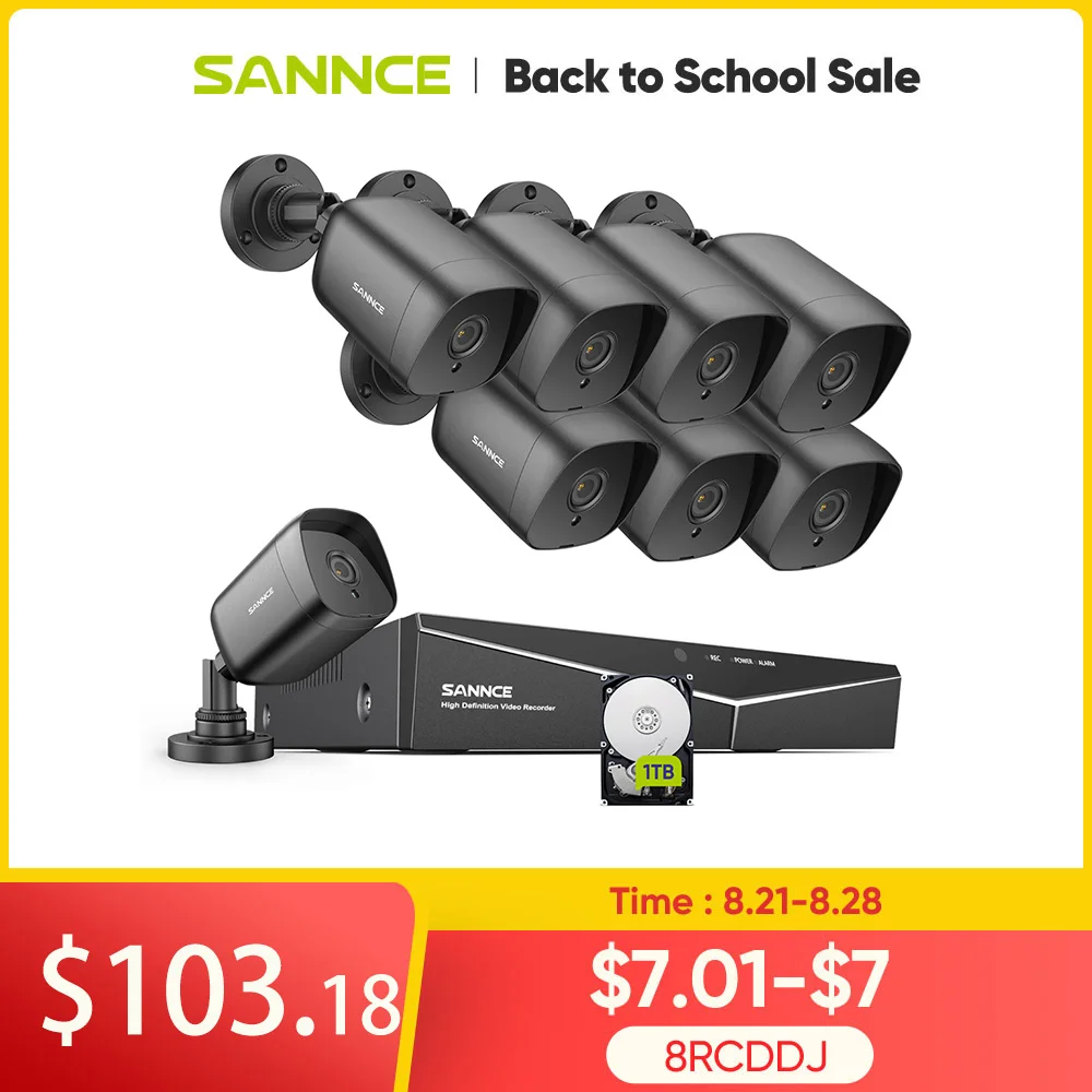 SANNCE 8CH 1080P Lite Video Security System 5IN1 1080N DVR W