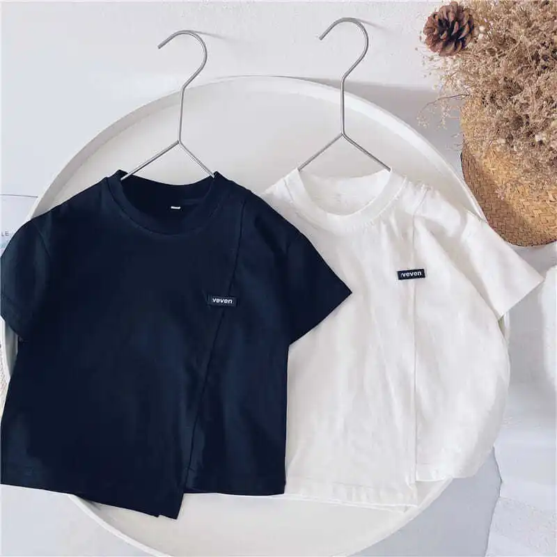 

Boys' short sleeved T-shirt pure cotton summer clothes girls' new handsome children's clothes irregular children's T-shirt