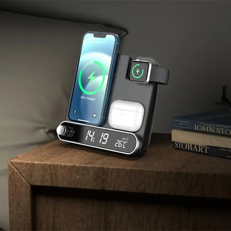 

Type-c Alarm Clock Fast Charging Desktop Phone Stand For Samsung Watch Iphone Charger Stand Wireless Mini New Watch Earphone 15w