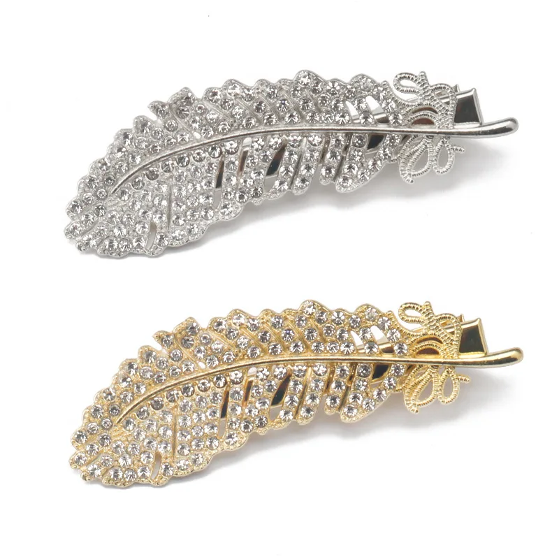 

New Fashion Hair Clip Feather Leaf Shape Barrette Metal Rhinestone Hairpins for Women 2023 Lady Headwear Hair Accessories