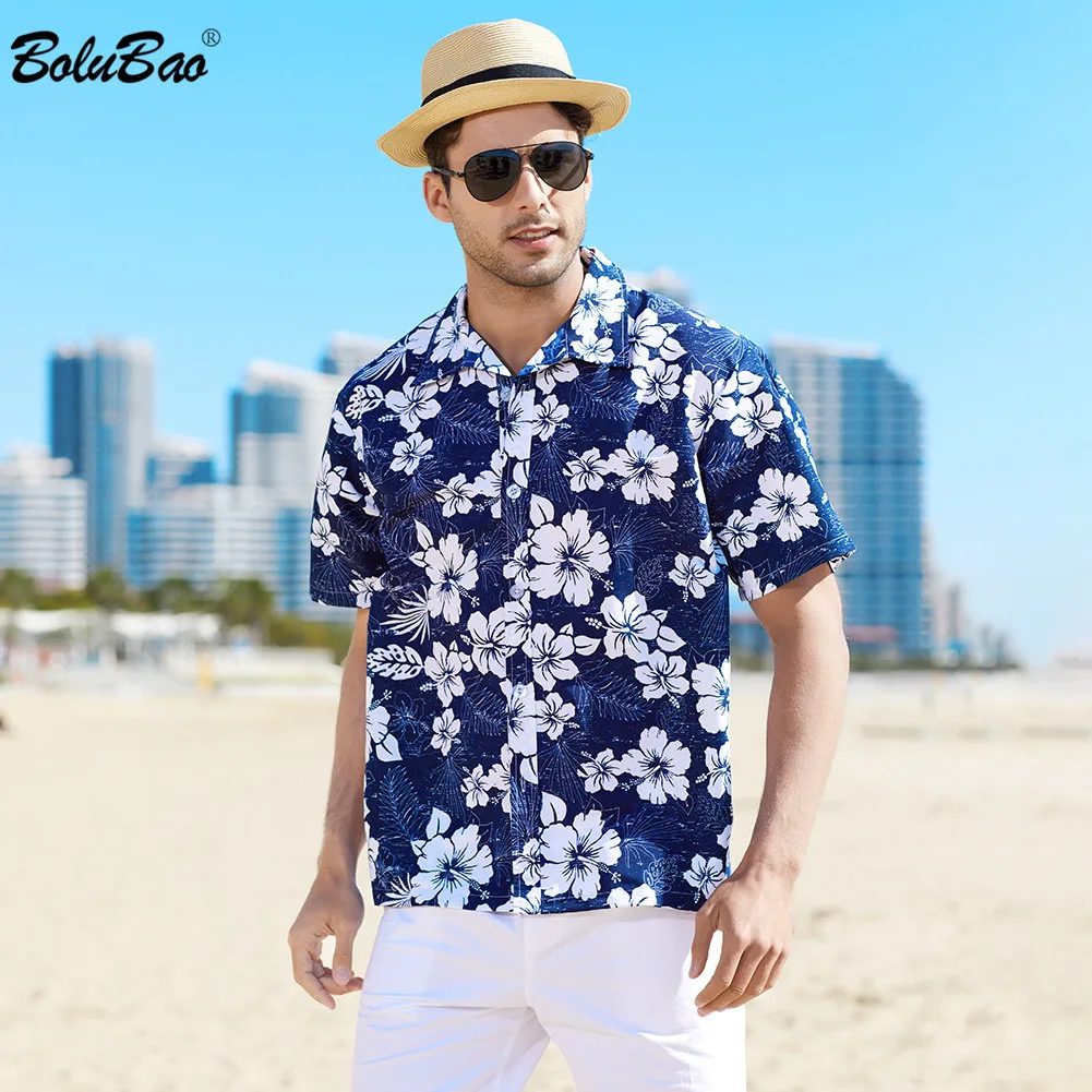 

BOLUBAO New Arrival Men's Shirts Men Hawaiian Camicias Casual Button Wild Shirts Printed Short-sleeve Blouses Tops