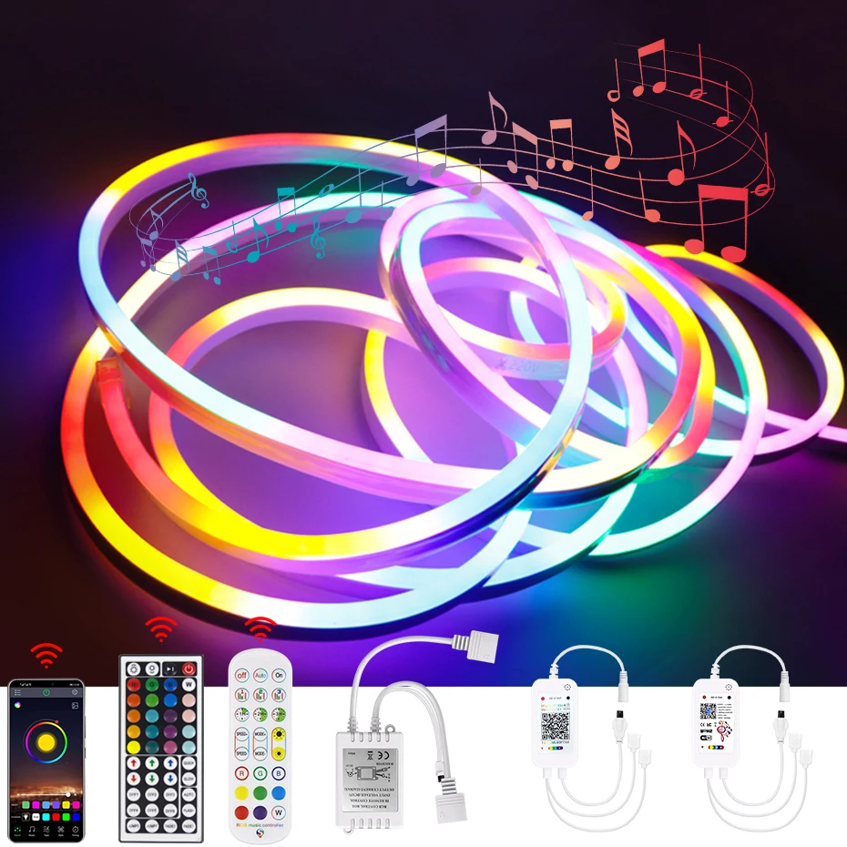 

Smart WiFi RGB Led Neon Strip 12V 1m 2m 3m 4m 5m Waterproof RGB Led Ribbon Tape Home Garden Decoration Bluetooth Remote Control