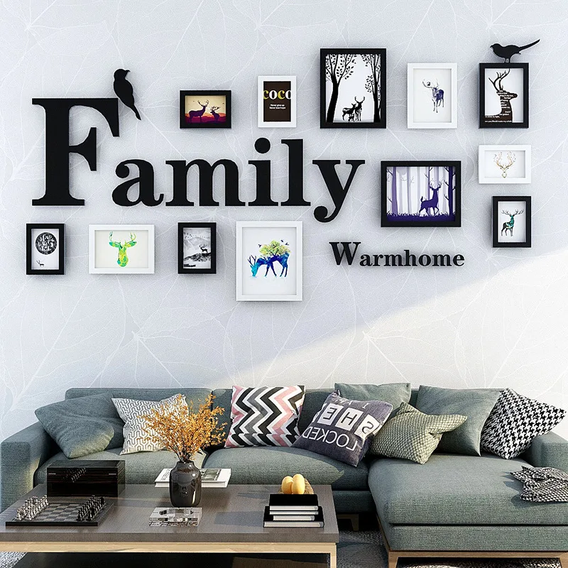 12Pcs/Set Wood Pictures Wall Family Frame Combination Set DIY Photo Frame Wall Decor for Living Room 5/7/10 Inches Photoes Frame