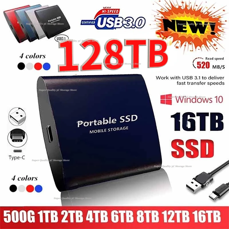 

Portable 128TB SSD Original USB3.0 Hard Drives 64TB 30TB 2TB 1TB Solid State Disk Storage Device Hard Drive For Laptops Computer