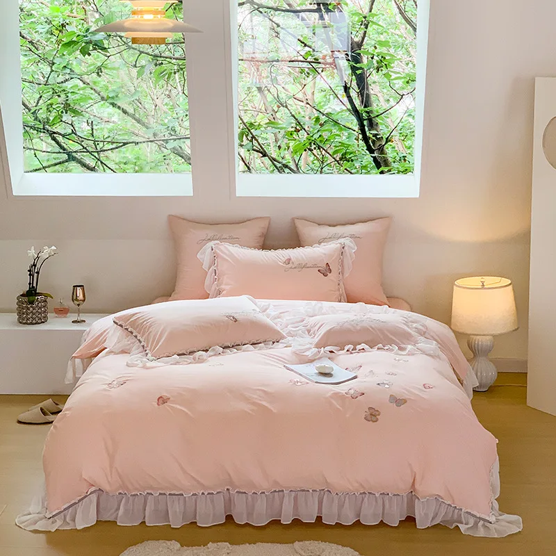 

4 шт./комплект, шифоновые кружевные постельные принадлежности для девочек