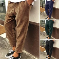 2022 autumn and winter new solid color large size cotton blended mens corduroy loose casual straight nine point pants s 5xl