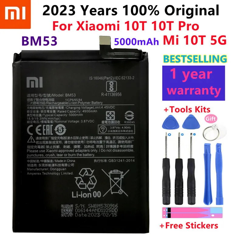 

Xiaomi 100% Origina Replacement Battery BM53 For Xiaomi 10T 10T Pro Mi 10T 5000mAh BM53 Replacement Battery + Free Tools