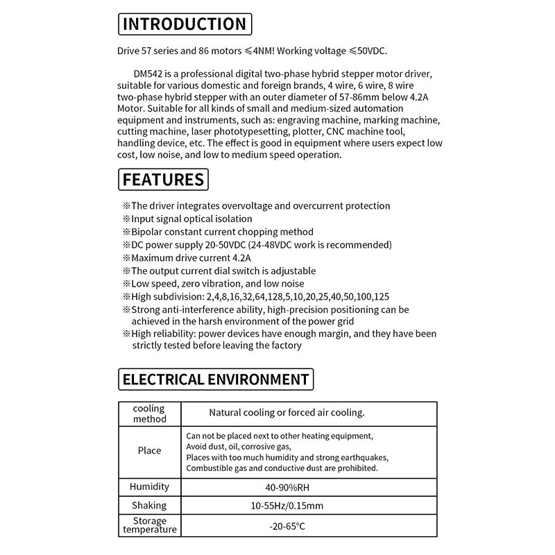 Драйвер шагового двигателя драйвер DM542 плата цифрового драйвера Dsp для Nema 17 23 и т.