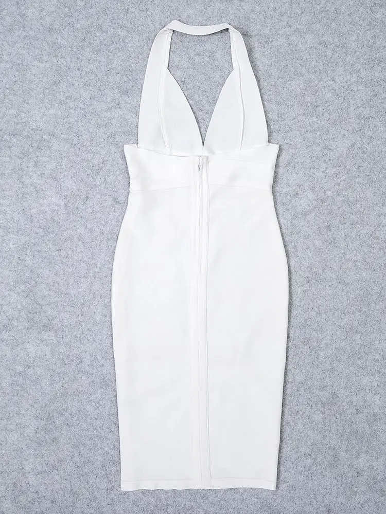 Женское облегающее платье BEAUKEY белое черное с V-образным вырезом лямкой через шею