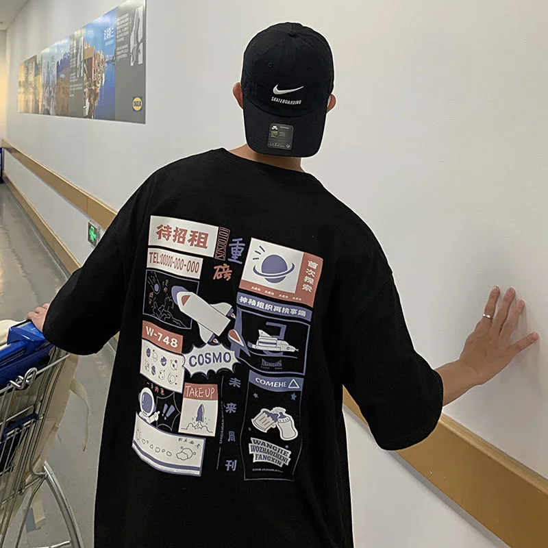

Space Cartoon Graphic Men T-shirt Fashion Clothing Man Tops Oversized Casual Short Sleeve Male Tee Shirt Streetwear