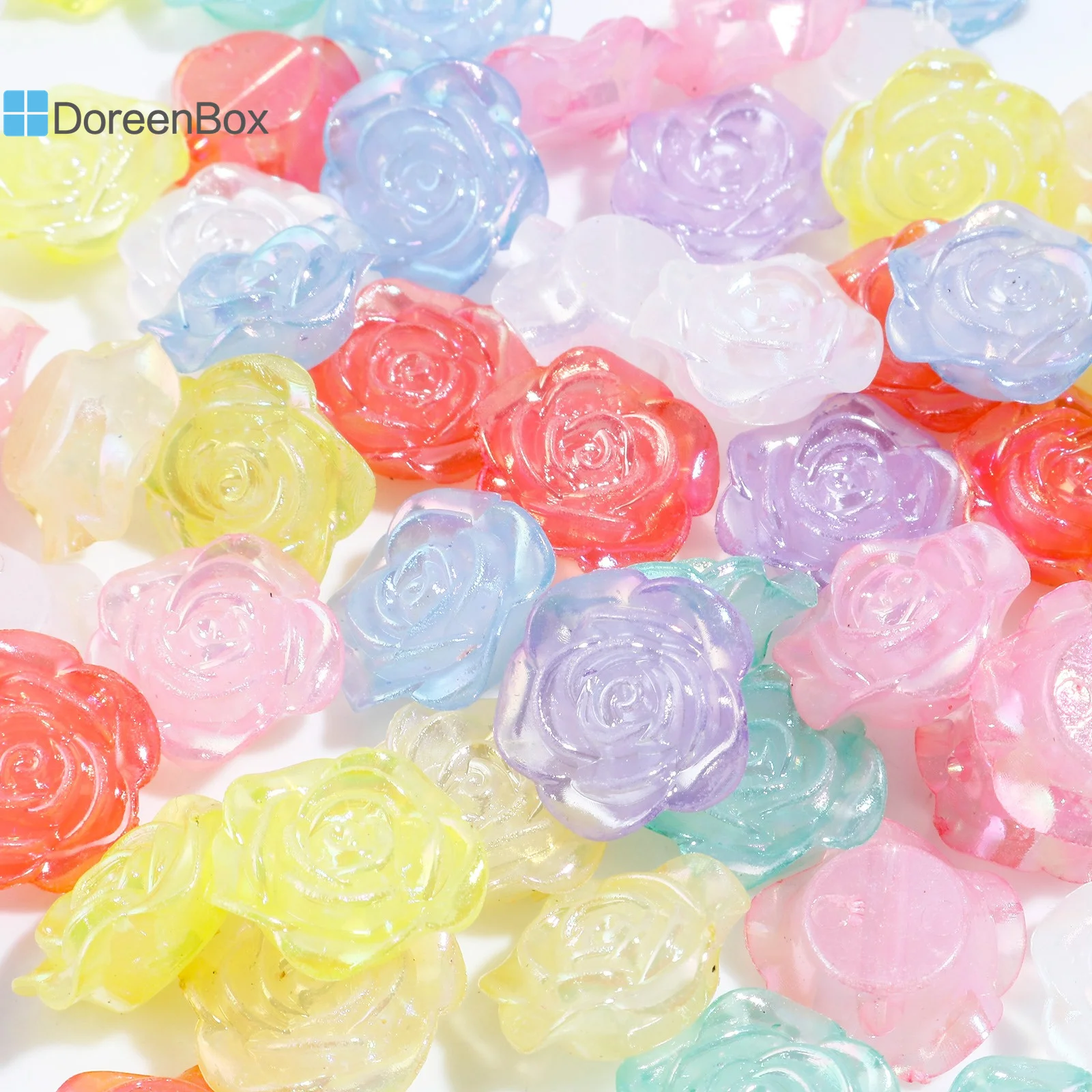 

100PCs Fashion Rose Flower Acrylic Beads At Random Color Pearlized Loose Spacer Beads DIY Making Necklace Jewelry 19mm x 18mm