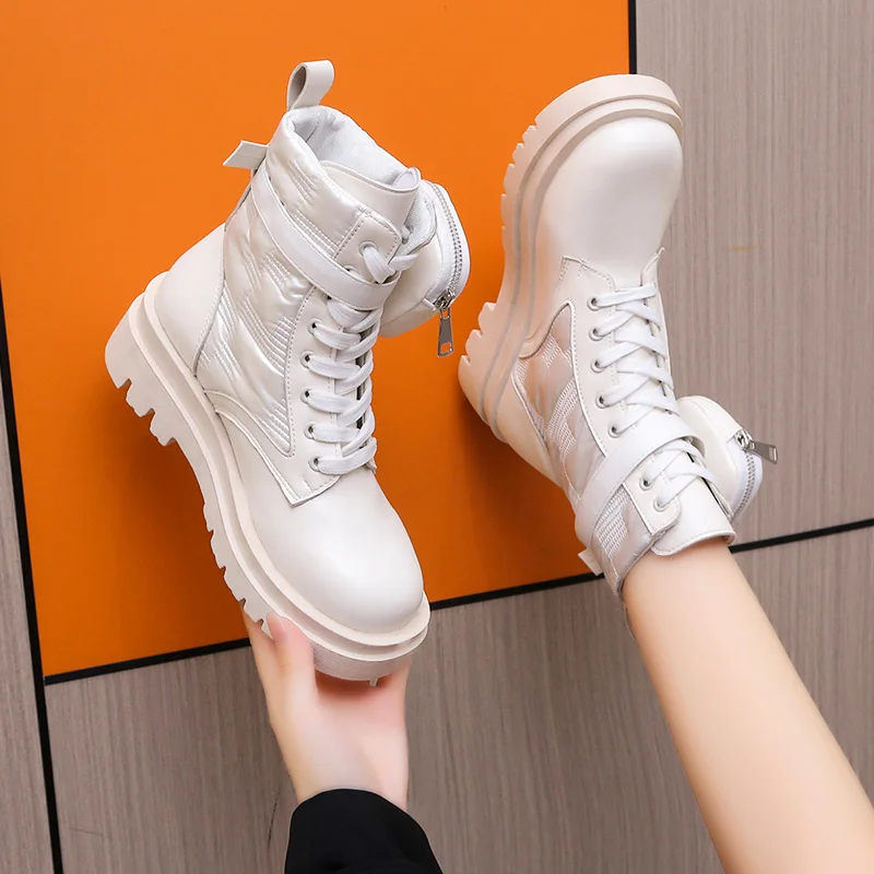 

Женские мотоциклетные ботильоны из искусственной кожи на толстой подошве, новинка зимы 2022, нескользящая массивная обувь на платформе и мол...