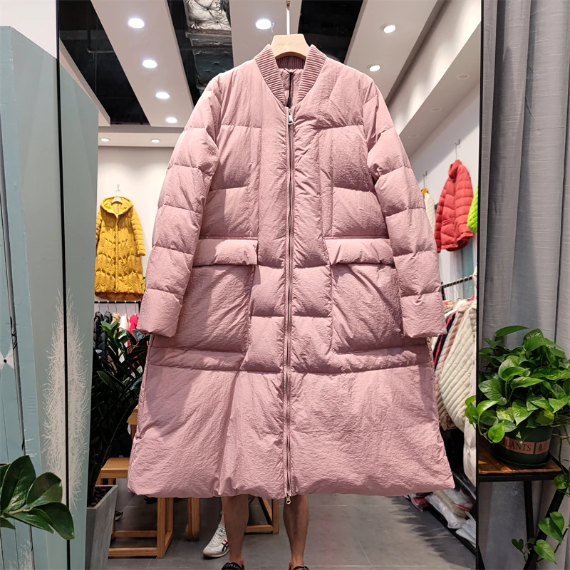 

Новинка, женский длинный пуховик, повседневная Стильная осенне-зимняя куртка на белом утином пуху, пальто и парки, женская верхняя одежда