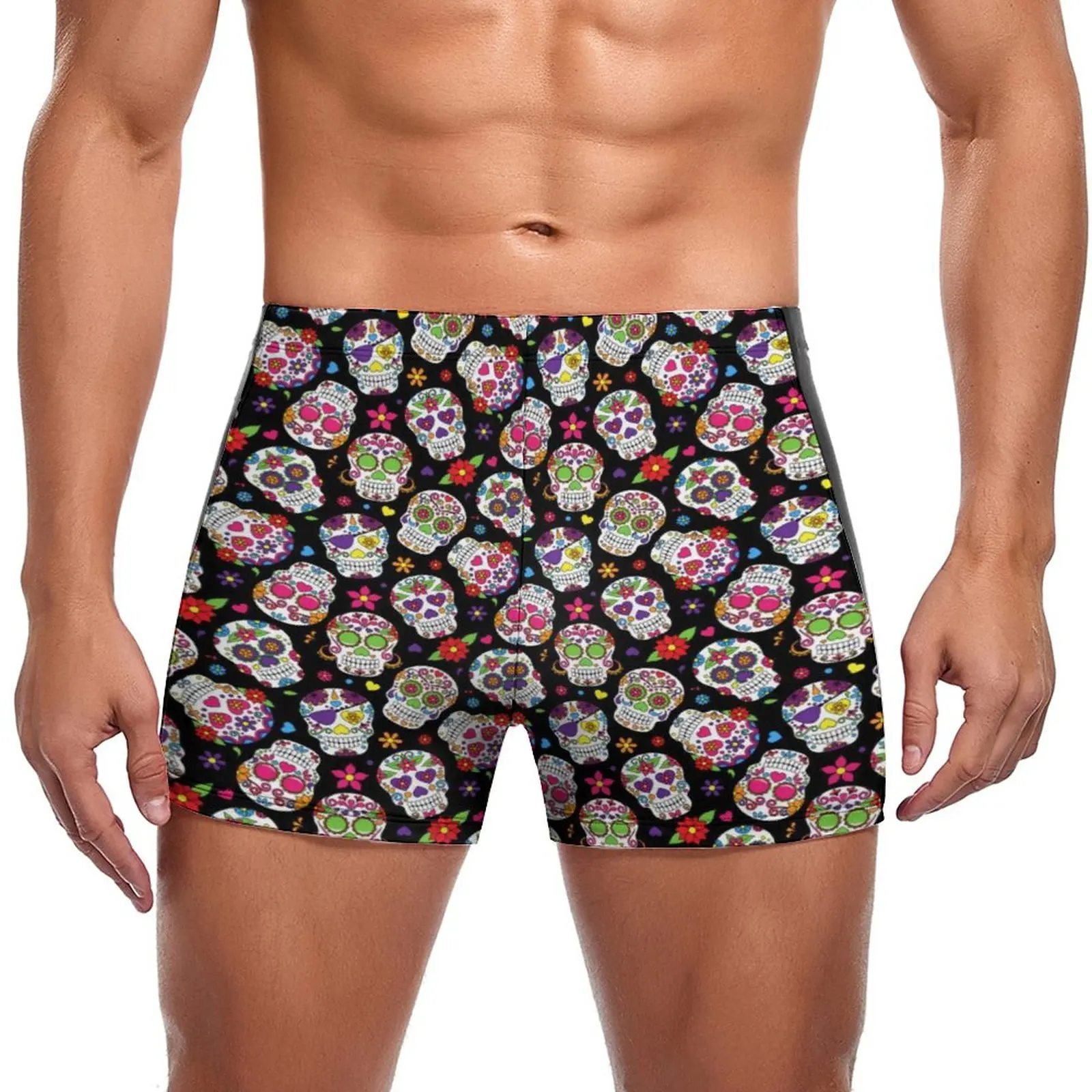 

Mexican Sugar Skull Swimming Trunks Colorful Skulls Floral Print Quick Dry Custom Swim Boxers Plus Size Pool Man Swimwear