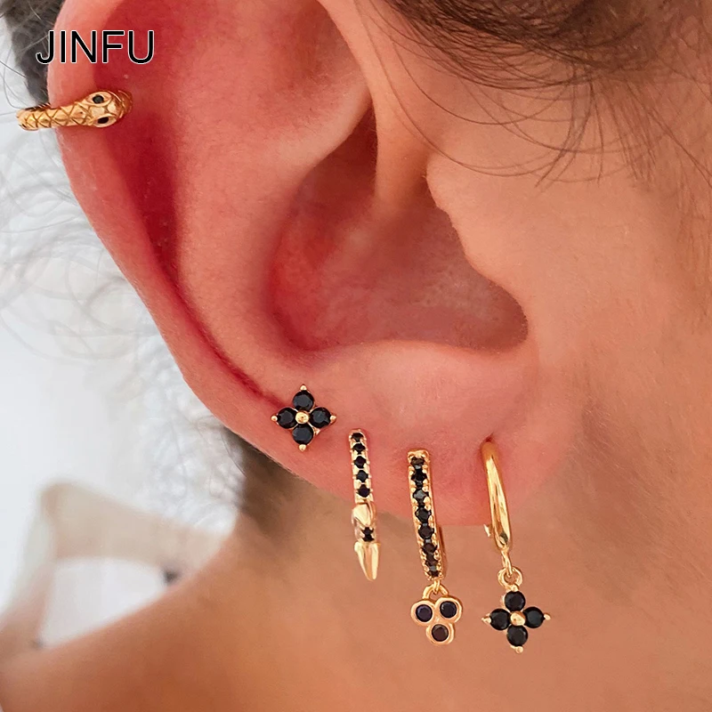 

JINFU Gold Silver Filled Cute Hoop Earrings for Women Piercing Cubic Zircon Stud Earrings 2022 Girl's Fashion Jewelry Wholesale