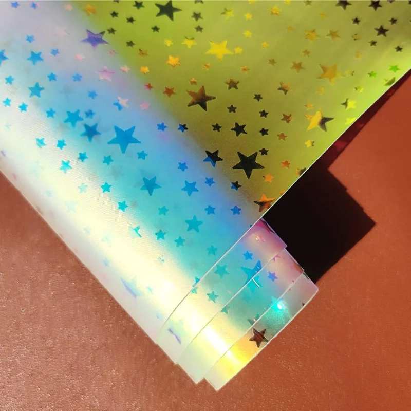 

46x135cm Holographic Star Transparent TPU Super Clear Faux Leather Sheets Vinyl Fabric for Bows Earrings Bags DIY Crafts Making
