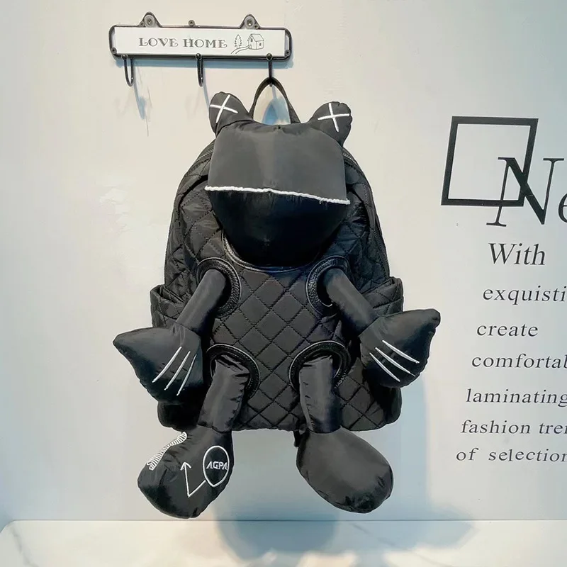 

Women's waterproof nylon backpack Japanese Korean travel embroidered grid large pocket casual trend frog doll schoolbag 2023 new