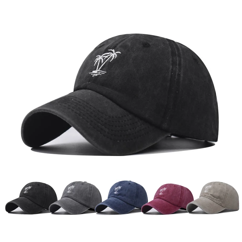 

Baseball Cap Snapback Hat Pure color baseball cap Coconut trees Water washing cap Spring Autumn Cap Hip Hop Fitted Cap