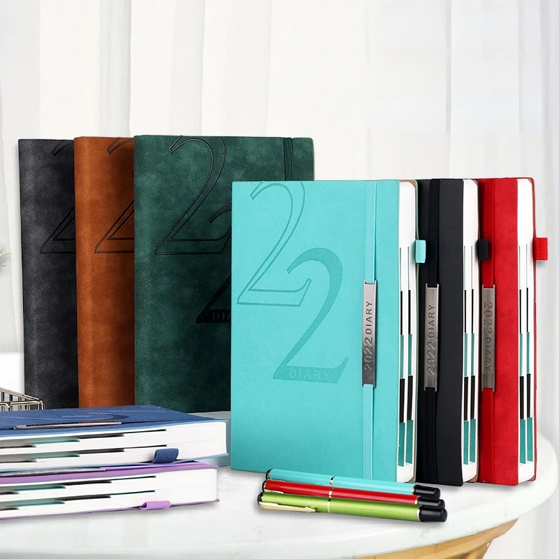 2022 Nameplate Notebook Student Retro Imitation Leather Elastic Band Business Notepad A5 Schedule Handbook Diary 200 Sheets