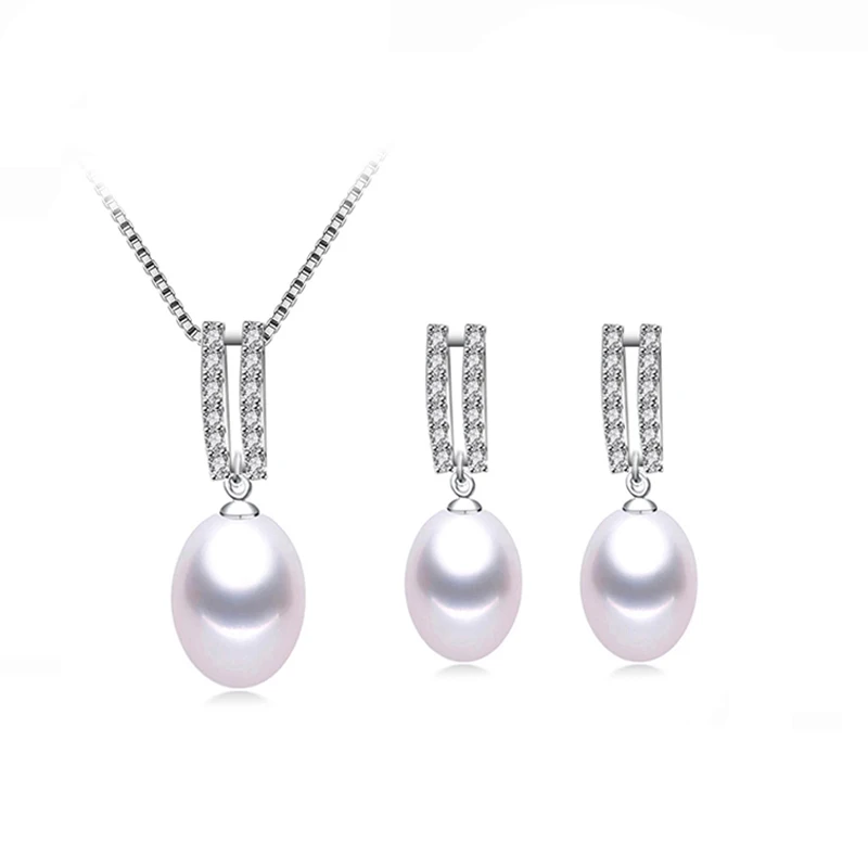 

Wedding Natural Freshwater Pearl Necklace and Earrings Set for Women 925 Sterling Silver Pearl Jewelry Set White