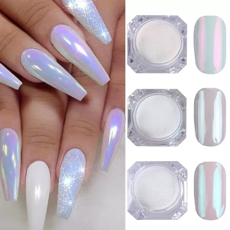 

NEW Box Purple Pearl Nail Glitter Powder Neon sparkle Mirror Dipping White Nail Chrome Pigment Dust Polish Decor