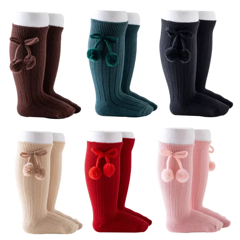

Baby Socks for Girls Boys Autumn Winter Bow Pompom Knee High Long Children's Socks Infant Toddler Cotton Sock Kids Accessori