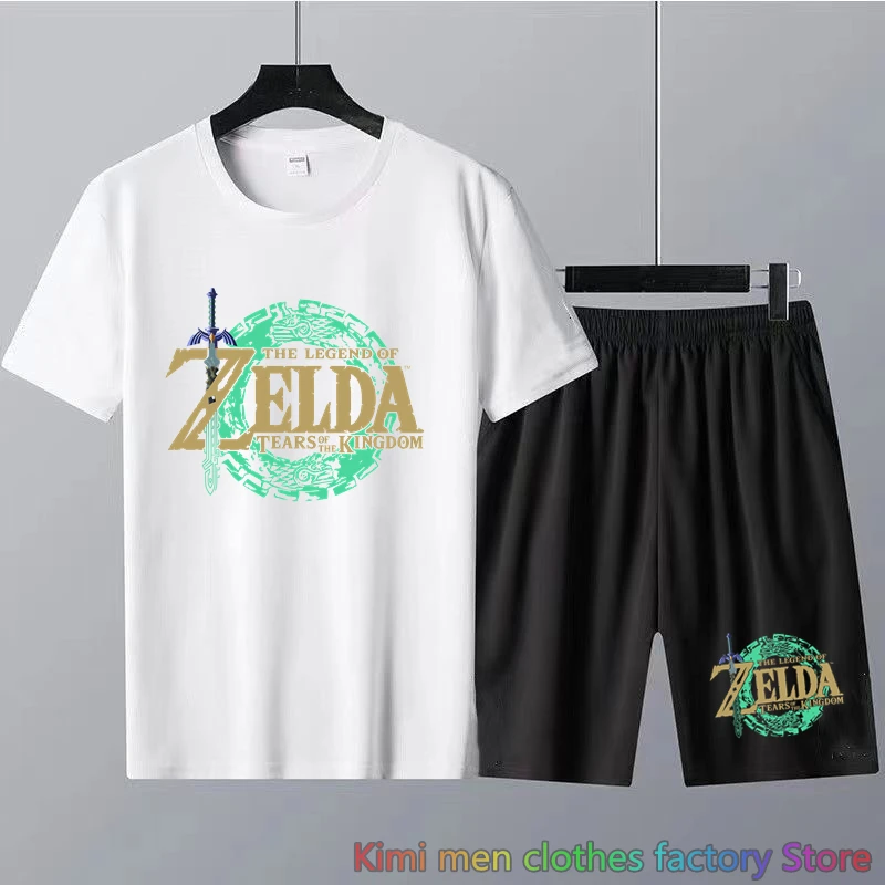Men Zelda Fans printing TShirts Shorts Sets 2 Piece Outfits Sets for Men Zelda Tears of The Kingdom Summer Tracksuit Cotton Set