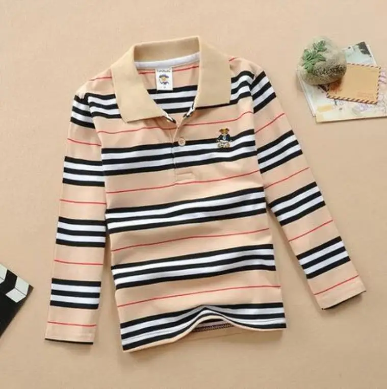 

3T-15T Polo Shirt Kids Clothes Tops Color Stripes Turn-down Collar Autumn Long Sleeve Polos Baby Boy Camisetas Boys Shirts Teen