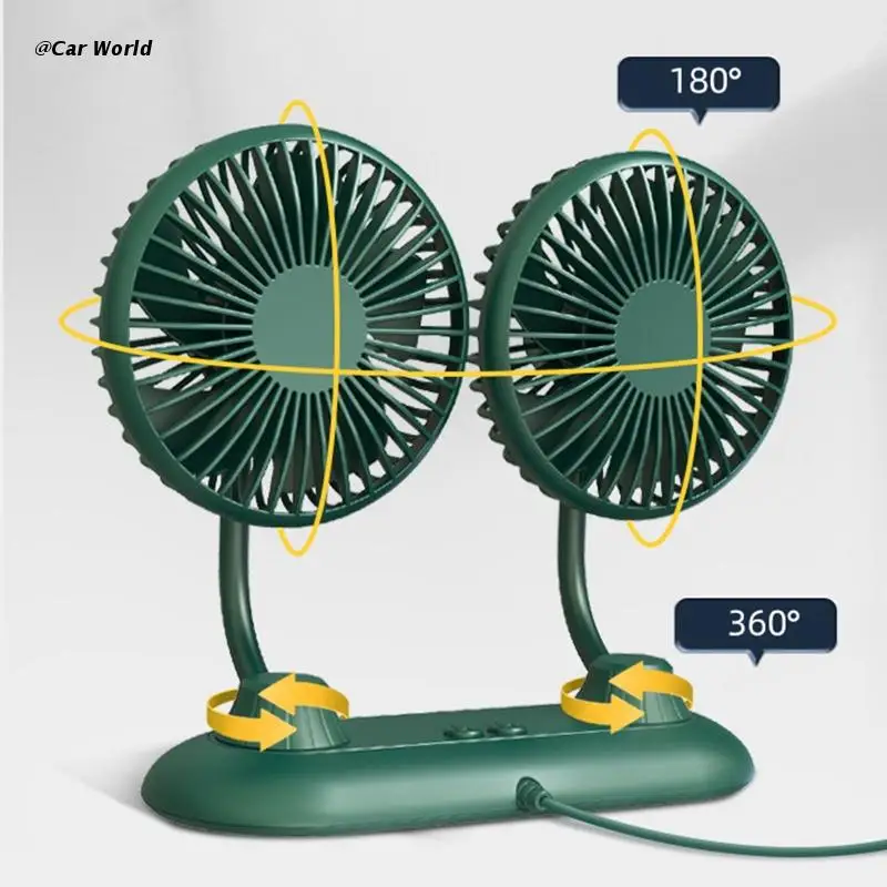 

6XDB Car Dual Head Fan Adjustable Air Circulation Fan With 3 Speed ​​USB Powered Fan