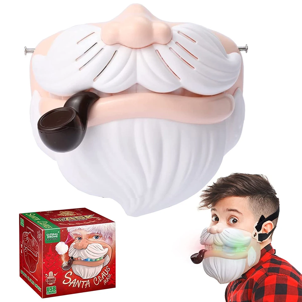 

Christmas Santa Claus Mask with Moveable Mouth Santa Claus Voice Changer Half Mask USB Rechargeable Claus Costume Masquerade