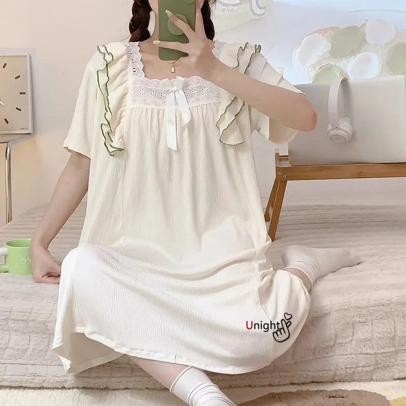 Women Summer Nightdress Cotton Short Sleeve Sleep Tops Nighty Girls Nightgowns Womens Large Size M-6XL Sleeping Dress Nighty