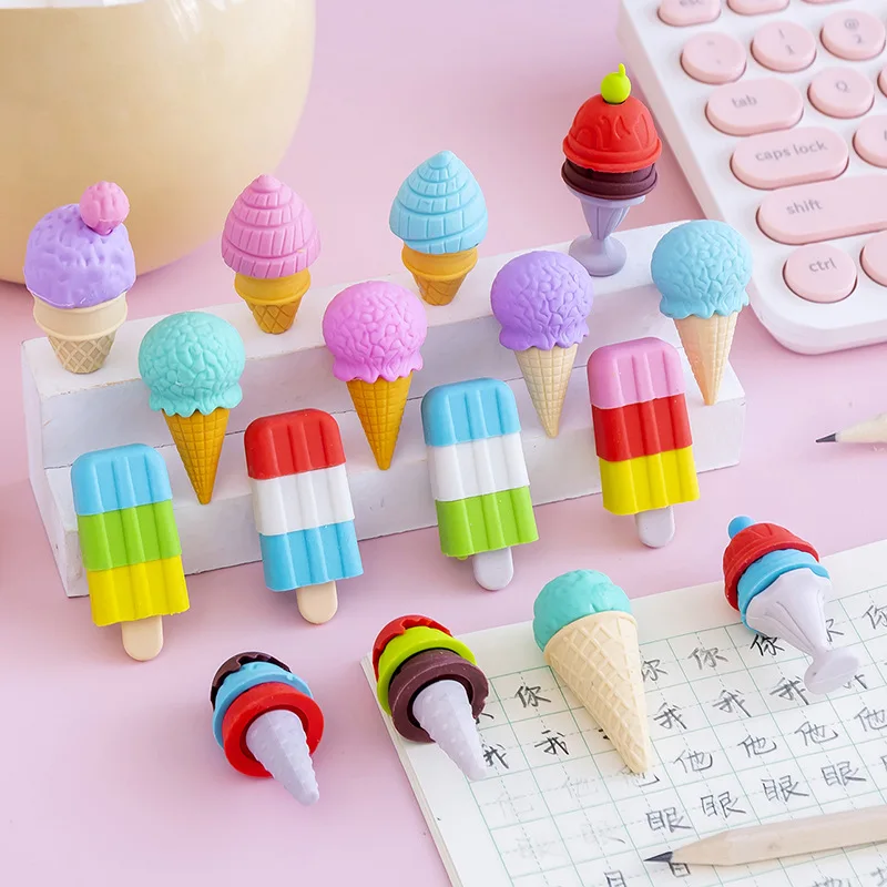 

4Pcs/pack Creative Dessert Gourmet Ice Cream Eraser Set Student Christmas Gift Gift Office Stationery School Supplies