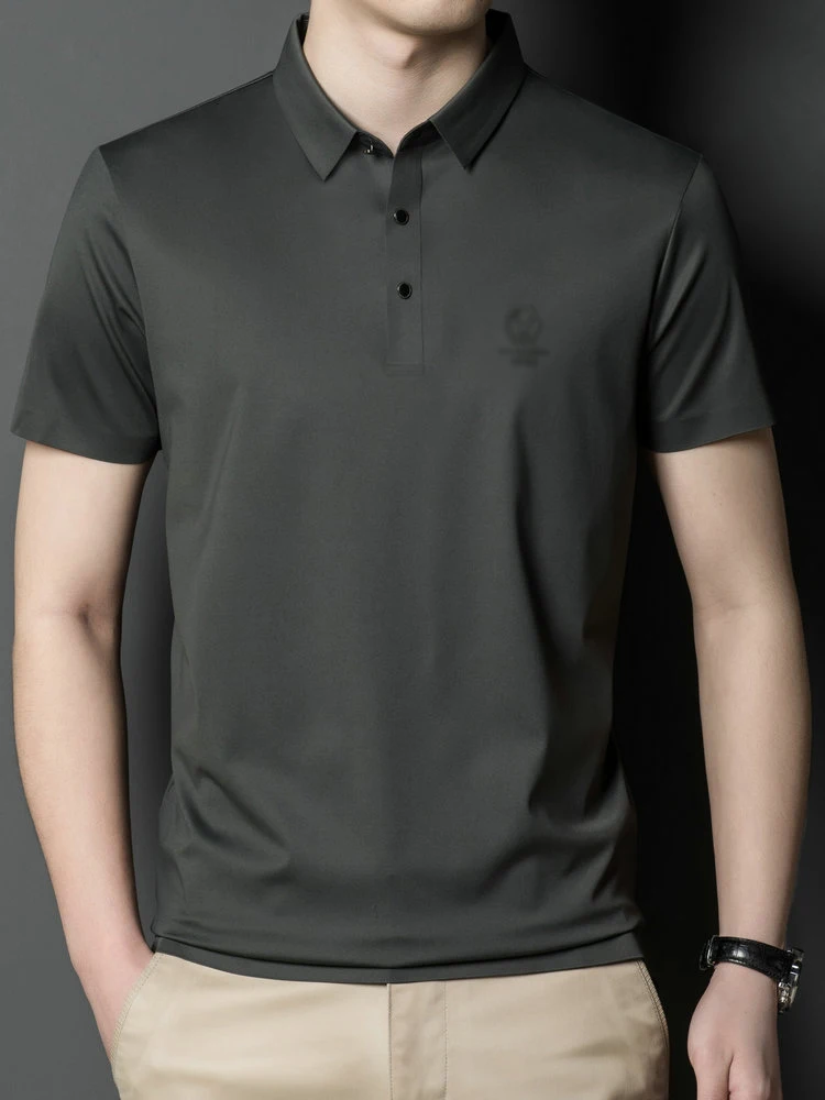 

Grey Black Green Polo Shirts Men Business Casual Turn Down Collar Short Sleeve Tees Male Daily Tops 2022 Spring Summer Clothings