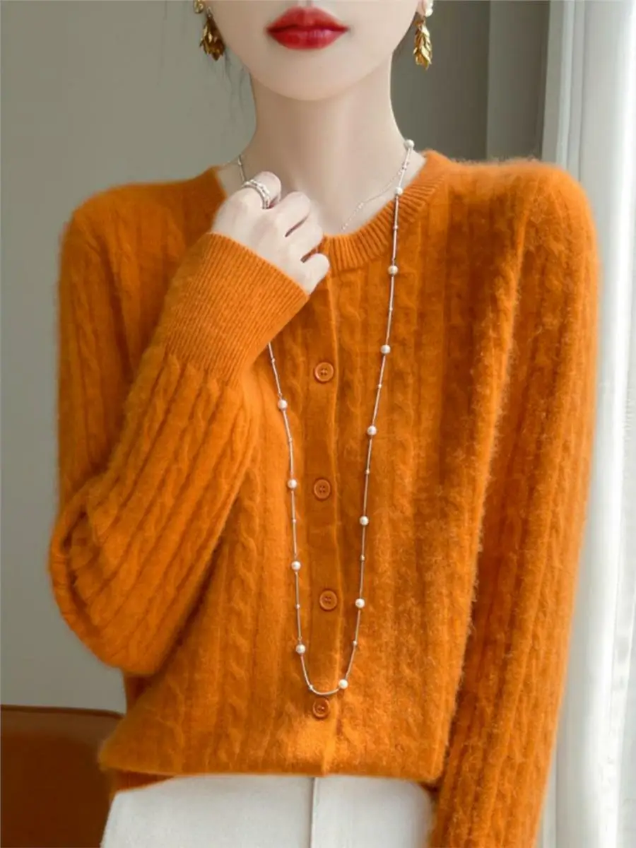 Autumn Winter Women Cardigans O-neck Solid Sweater Spring Long Sleeve Single Breasted Knit White Fashion Korean Jumper