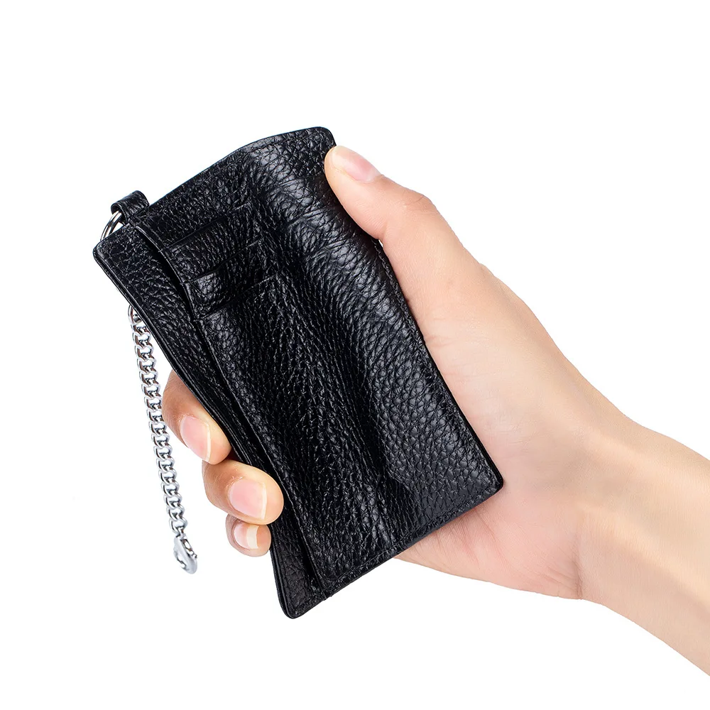 Genuine Leather Men and Women Card Holder Multifunctional Zipper Womens Wallet Credit ID Card Case RFID Mens Keychain Coin Purse