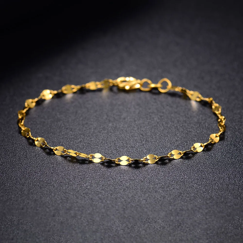 

Pure Solid 24K Yellow Gold Women Men Lip Chain Link Bracelet 2-2.5mmW
