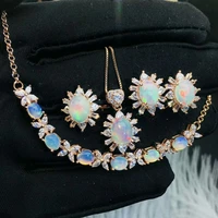 meibapj natural opal gemstone sunflower earrings ring necklace and bracelet for women real 925 sterling silver fine jewelry set